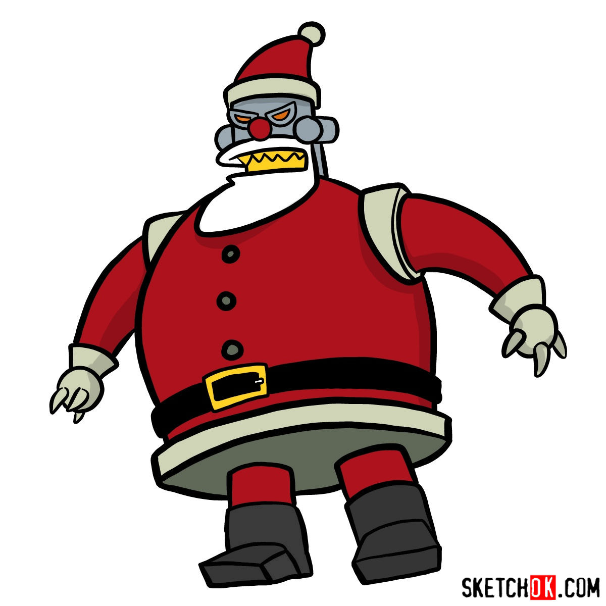 How to draw Robot Santa Claus - coloring